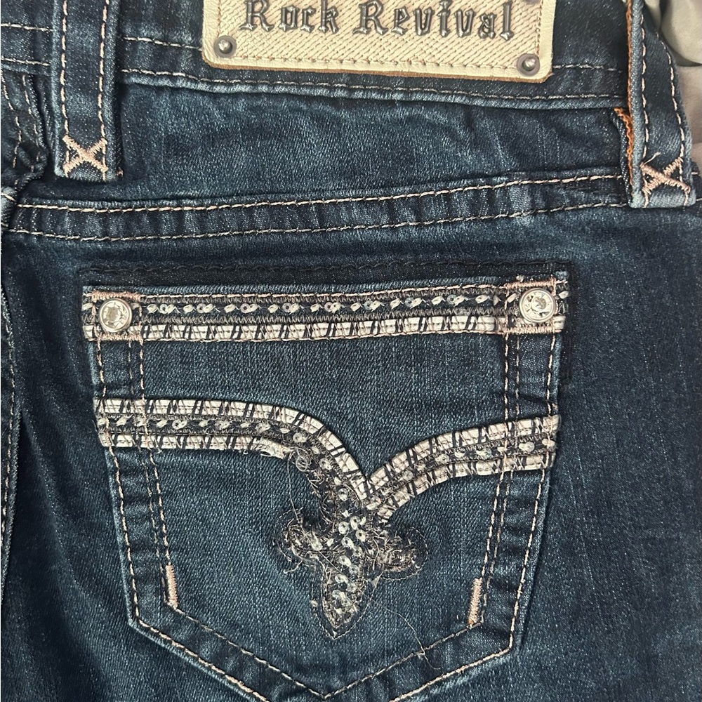 Rock Revival Sherry Easy Skinny Jeans Size 28 Dark Wash Embellished Pockets